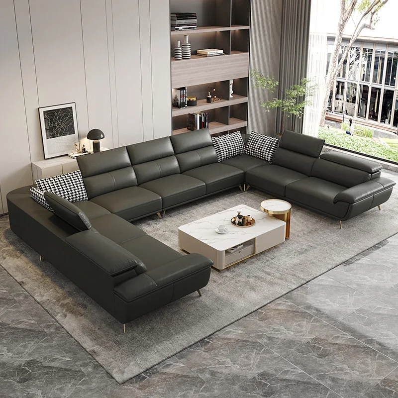 

Modern simple leather sofa living room large apartment corner