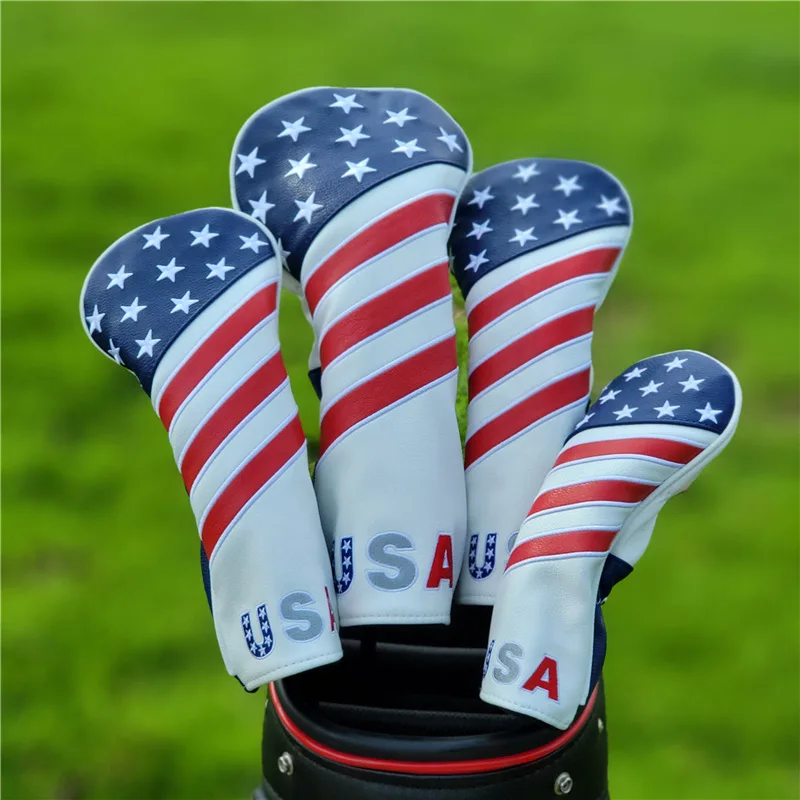 

Universal Stars American flag Golf Club Cover #135 UT For Driver Fairway Woods Hybrid HeadCovers PU Leather Golf Accessories