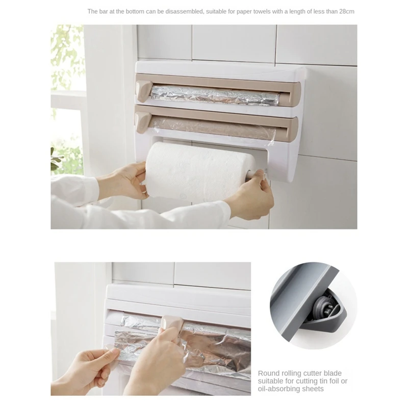 Plastic Wrap Paper Storage Rack Wall-Mounted Aluminum Foil Roll Rack Refrigerator Kitchen Punching-Free Shelf