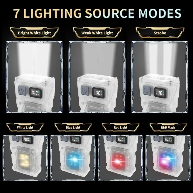 Lâmpada de trabalho cob leve, cabeça dupla, ângulo ajustável, usb tipo c, 5 modos, 45g, ip45, reparo magnético ao ar livre, iluminação noturna de trabalho