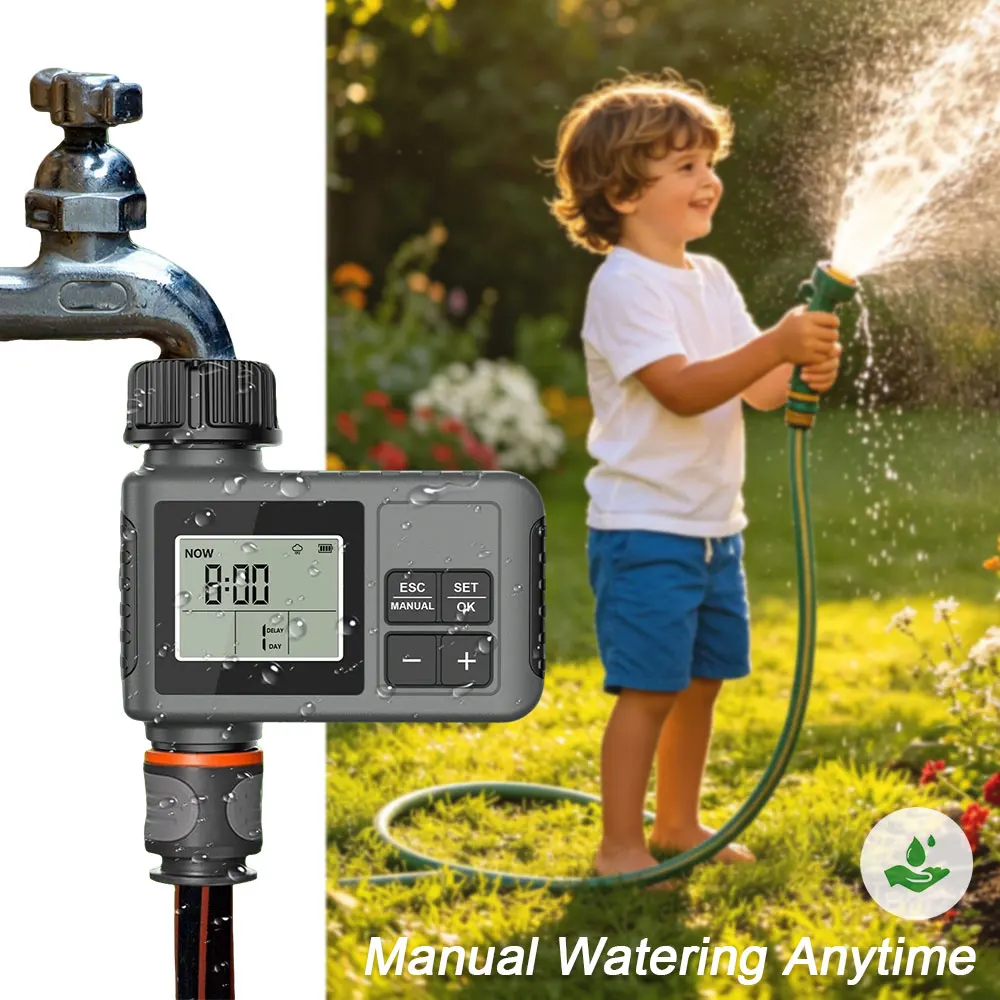 Programmable Hose Timer Sprinkler Water Drip Irrigation System Rain Delay Manual Watering PX5 Large Screen Display