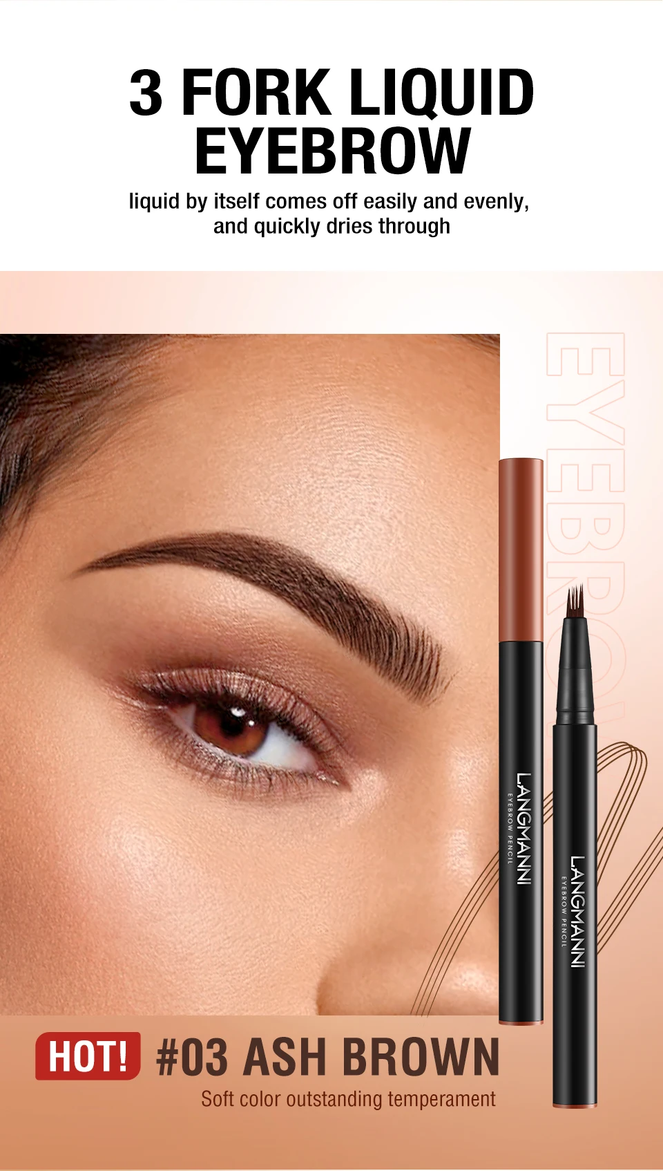 Verbesserte ultra feine 4 Klauen Augenbrauen stift weiche Bürste wasserdicht langlebigen flüssigen Augenbrauen stift 3 Farben Augenbrauen Liner Make-up