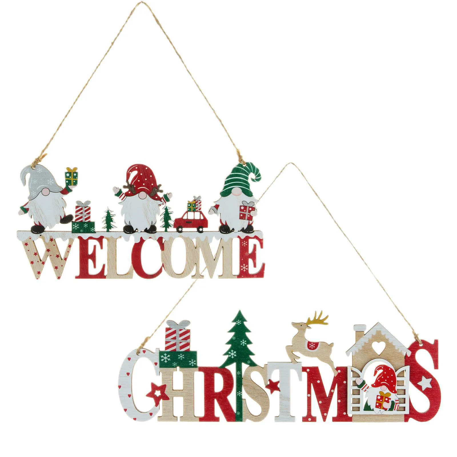 

Christmas Decorations Wooden Letter Sign Pendant Christmas Welcome Door Hanging Plaque Hinging Pendant Christmas Gnome Decor