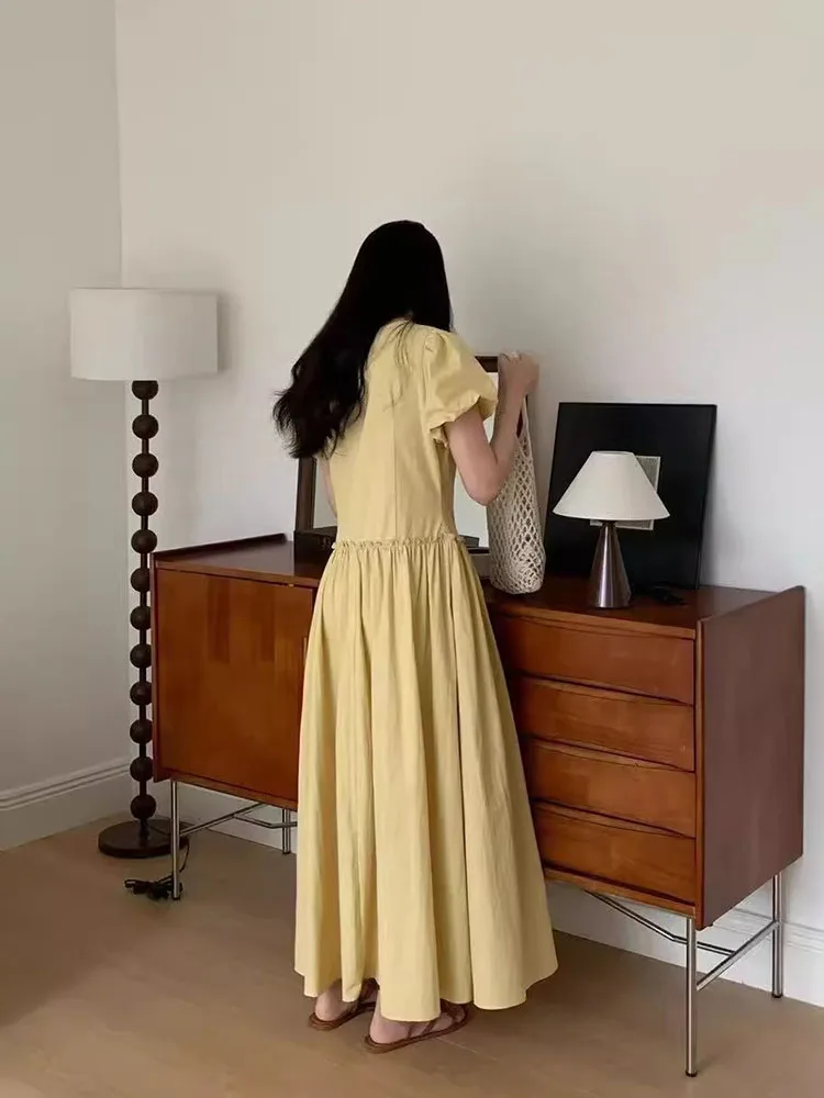 Anti-âge noeud V-Ne Bubble Sve Dr femmes été nouveau rétro pause thé longue Dr fibre de polyester trajet Sle ort...