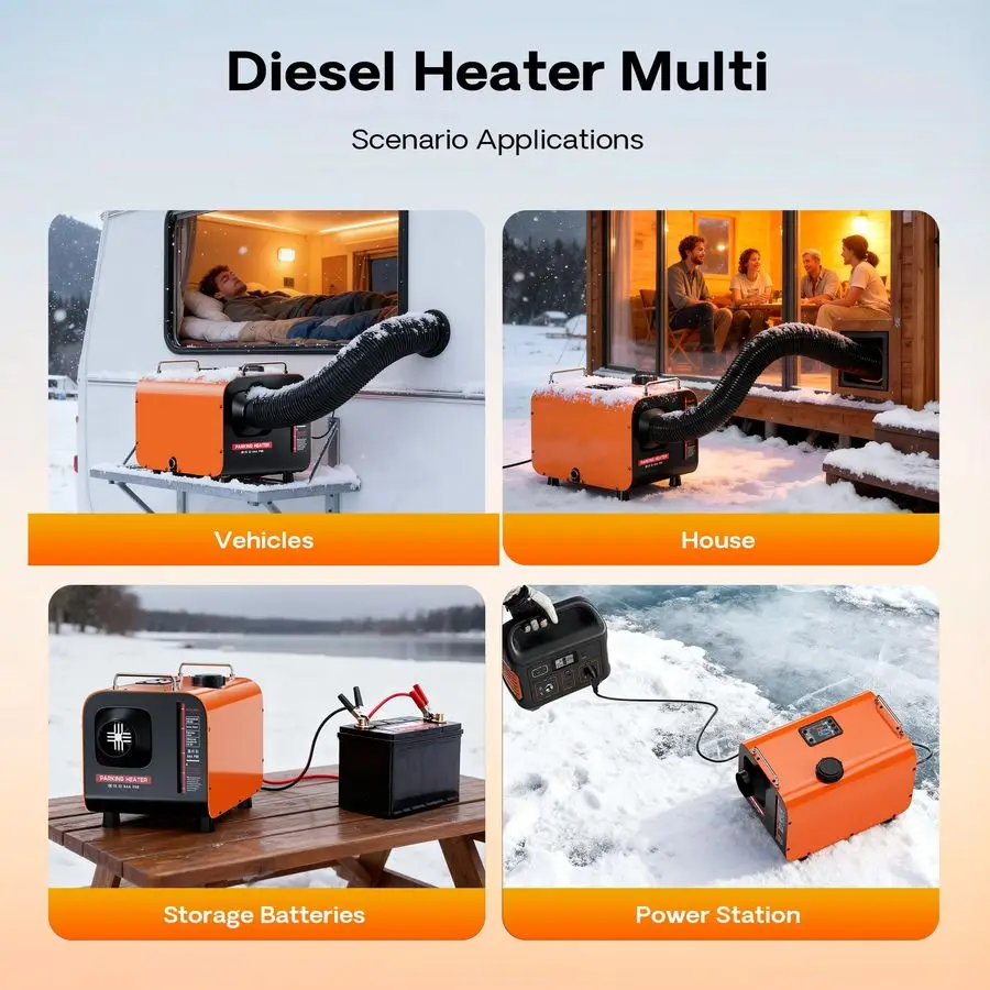 Heizung 8 kW, tragbarer AllinOne 12 V 24 V 110 V Diesel-Lufterhitzer mit LCD-Display und Fernbedienung, schnelles Aufheizen für Auto, LKW, R