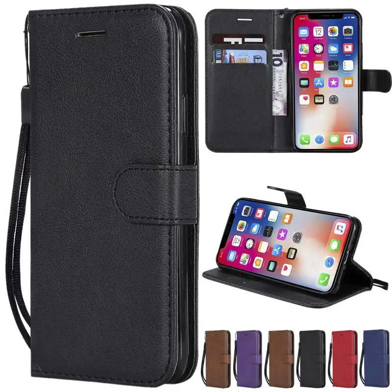 Soft Feel Flip Leather Wallet Case Card Slots W/Lanyard For iPhone 7 8 Plus X XR XS Max SE 2020 2022 11 12 13 Mini 14 15 Pro Max