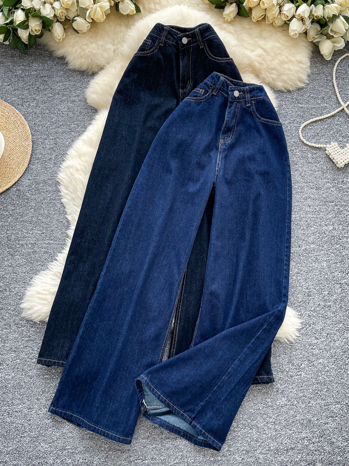 

Retro Spicy Girl Sle High Waist Straight Leg Wide Leg Casual Versatile Long Jeans for Women Autumn Season Slimming Effect