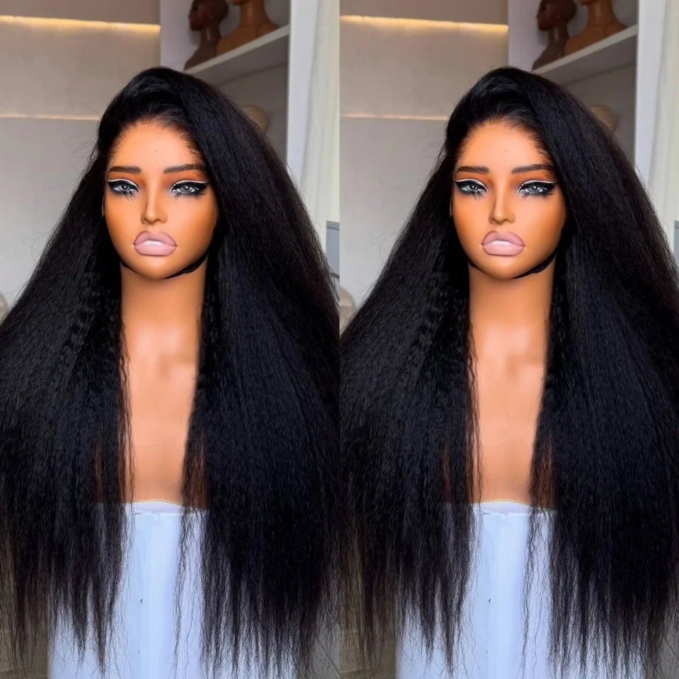 

13x6 Kinky Straight Lace Front Wigs Human Hair Pre Plucked 200 Density Straight Wig HD Transparent Human Hair Lace Front Wigs with Baby Hair Lace Front Wigs for Women