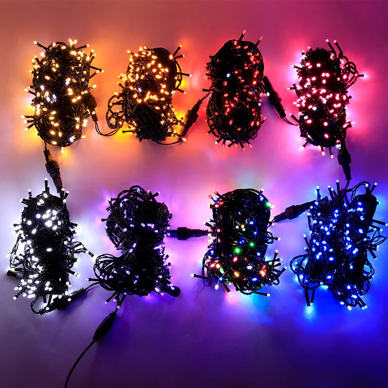 LED Black Line Color Light Flashing Starry Sky Waterproof Lamp String Street Tree Festival Decorative Lighting Fixture