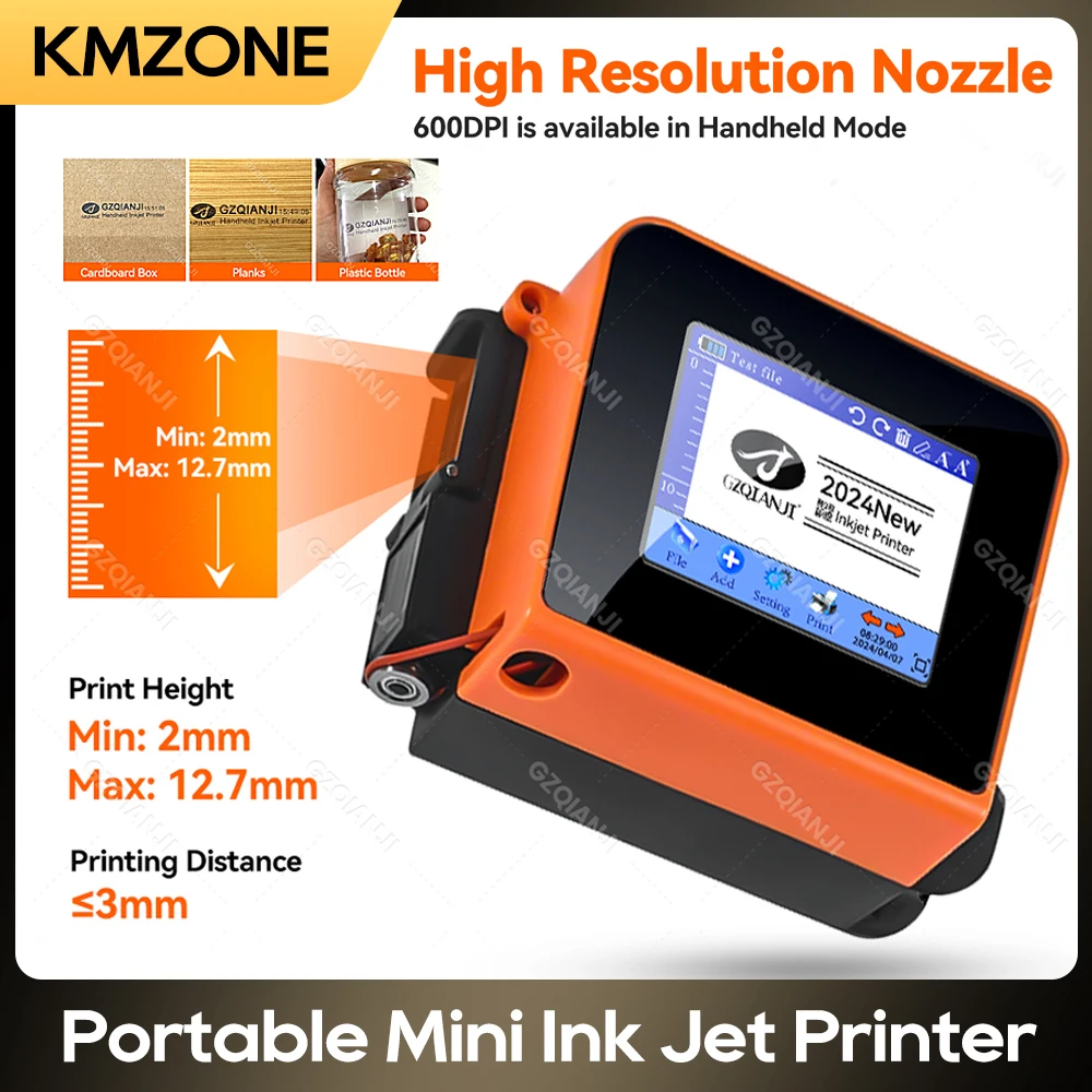 

12.7mm Nozzle Mini Handheld Inkjet Printer QR Barcode Batch Date Number Logo Expiry Date Coding Machine Non-encrypted Portable