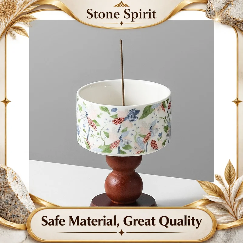 Wabi Sabi Incense Holder, Vintage French Style Ceramic Stick Incense Burner with Stemmed Base, Zen Meditation Home Decor Accent