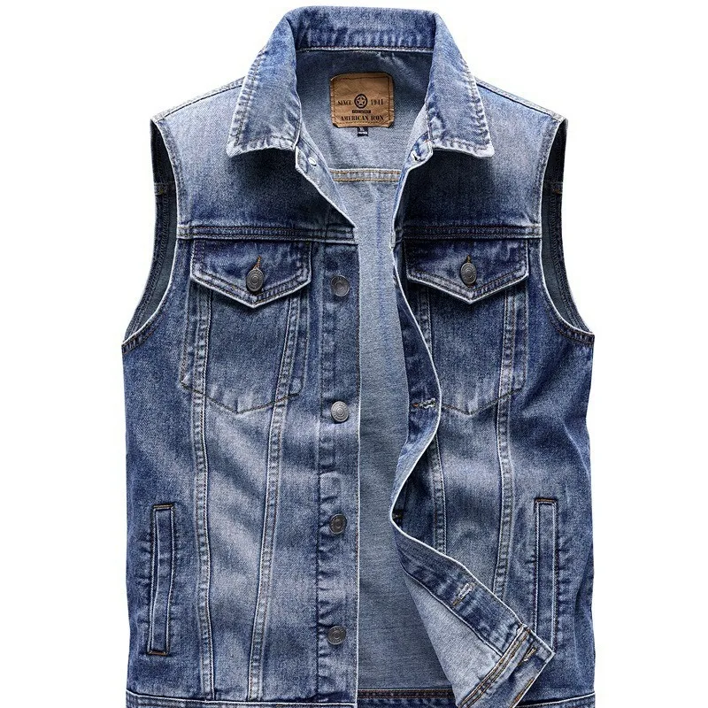 New Denim Vest Men's Retro Trend Jacket Large-Sized Middle-Aged Waistcoat, Pure Cotton Multi-Pocket Vest Men Asian Size 4X