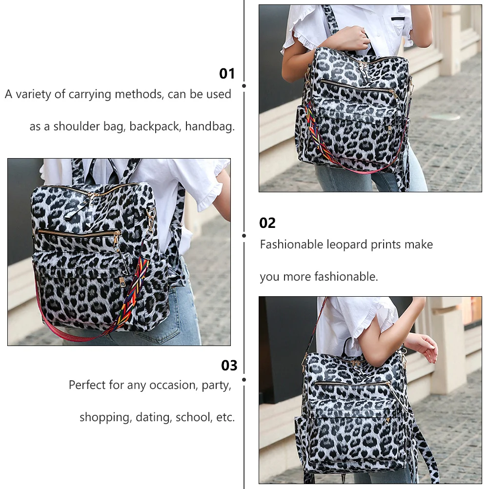 Leopard Print Backpack Large Capacity Waterproof Pu Material Student School Bag For Travel Shopping Dating Fashion Shoulder Book