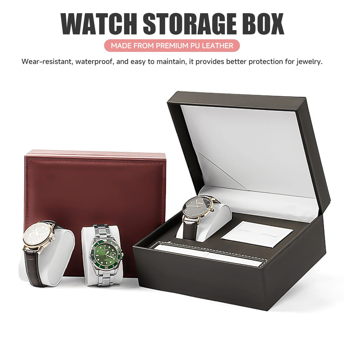 Luxury Jewelry and Cufflink Box WatchBox Pen Box Combination High-end Gift Set3 Pieces Jewelry Packaging Display Case PU Leather