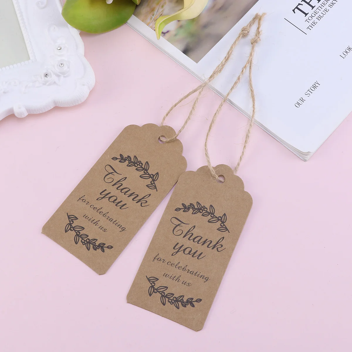 100Pcs Beautiful Printing Hangtag Kraft Paper Gift Tags For Weddings Anniversaries Events