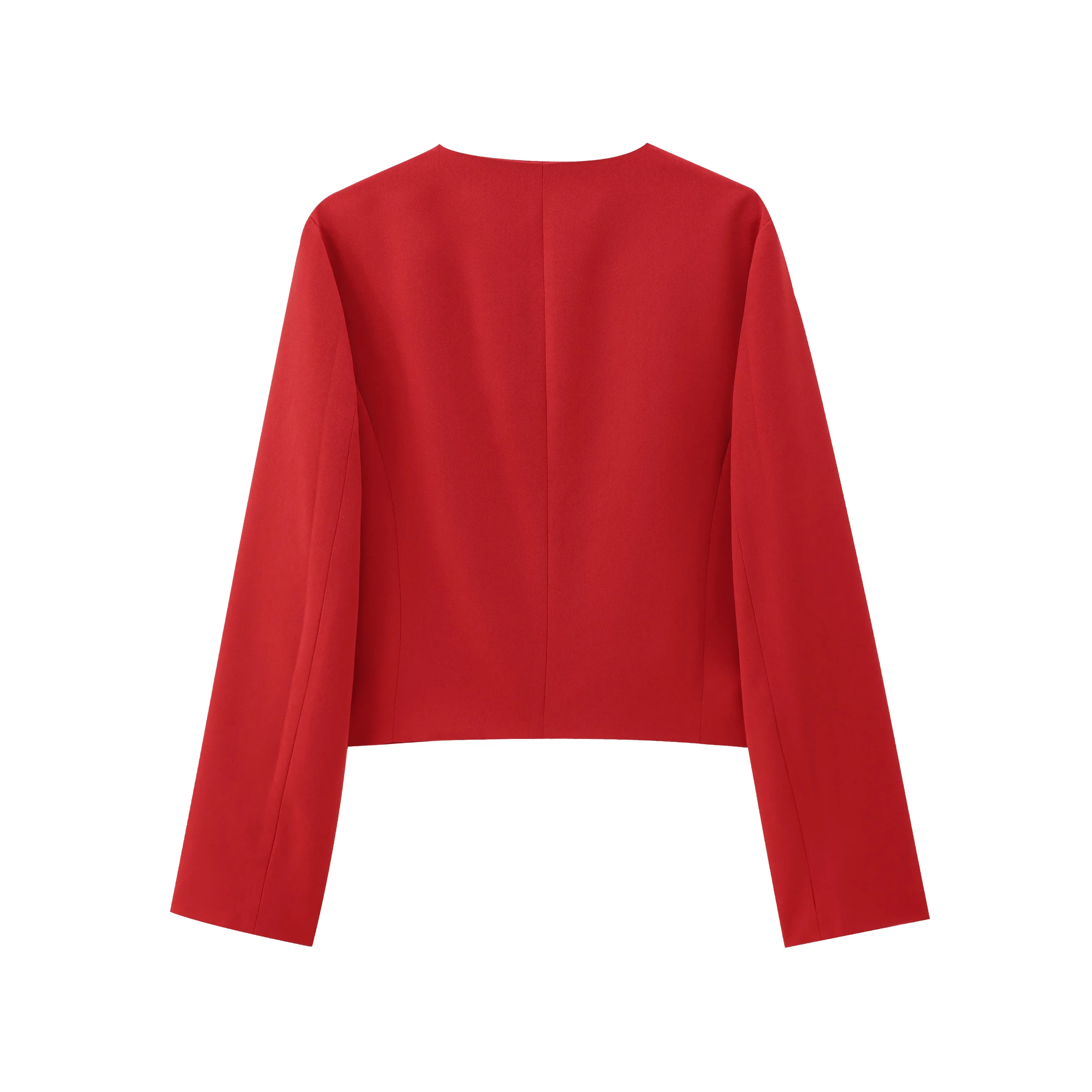 Tangada 2024 Autumn Winter Women Red Jacket Pocket O Neck Female Crop Coat PS086