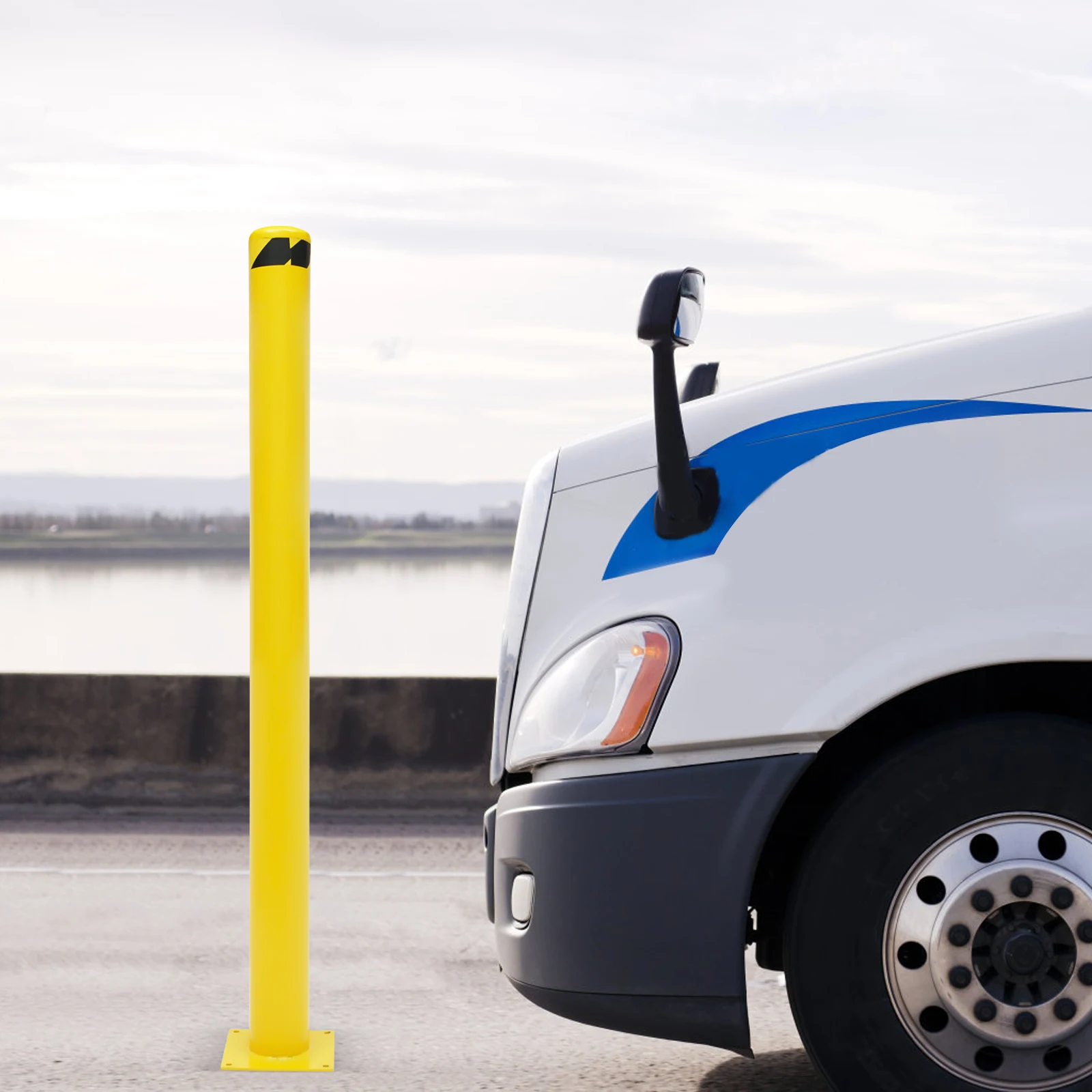 60インチ x 4.5インチ セーフティボラードポスト 工業用イエローパウダーコーティングスチールボラード 駐車場、歩道保護用