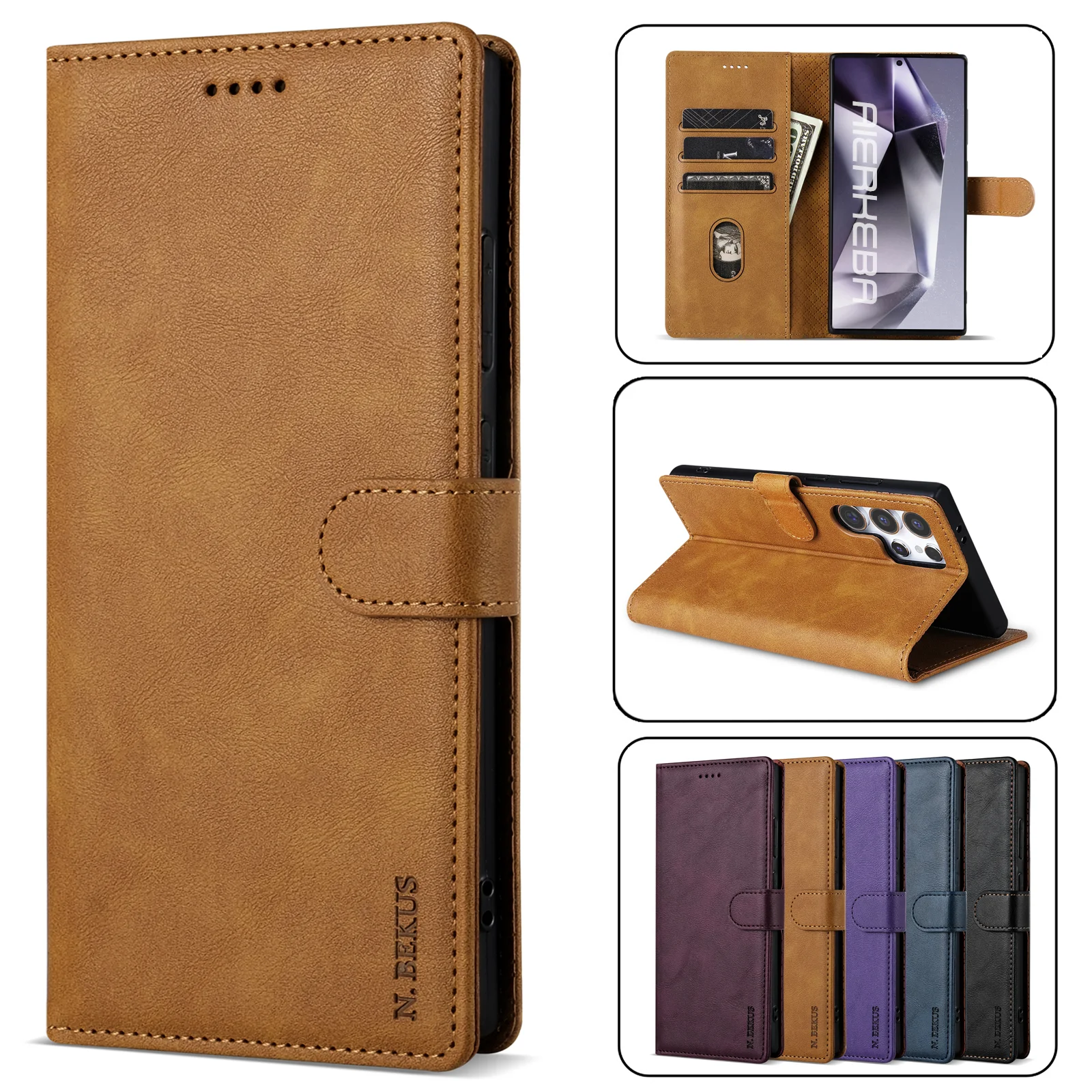 

Деловой кожаный чехол для телефона Samsung Galaxy S25 S24 S23 Ultra S22 S21 FE S20 S10 Plus Note20 Flip Book Card Wallet Cover Etui
