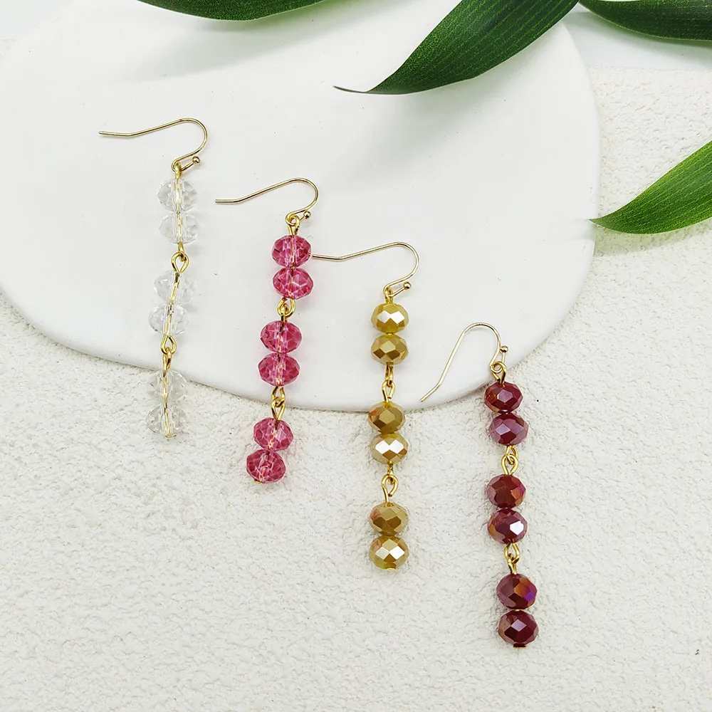 

Beaded earrings Tassel Originality Crystal Hand knitting Bohemia Alloy Tide Simple Rice bead earrings