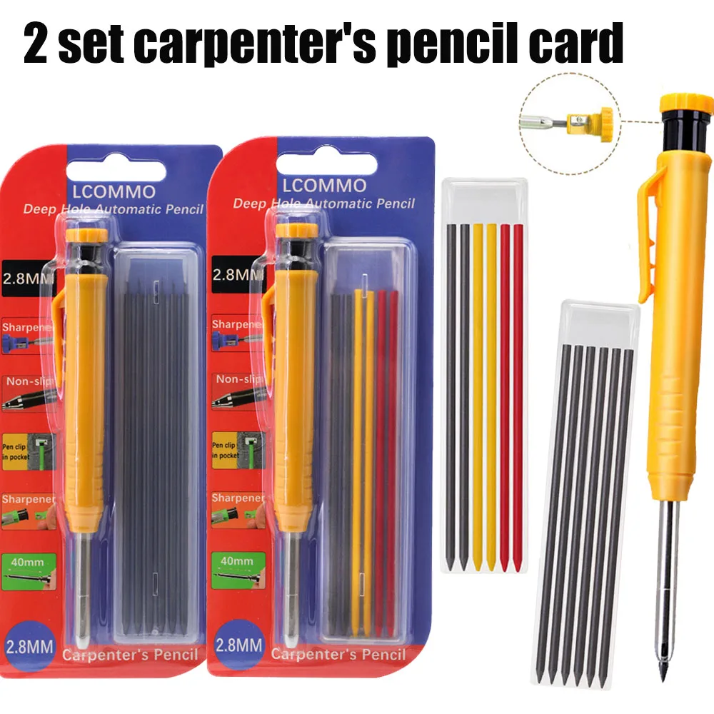 2Set Professional Woodworking Pencil Card Set with 2.8mm Lea