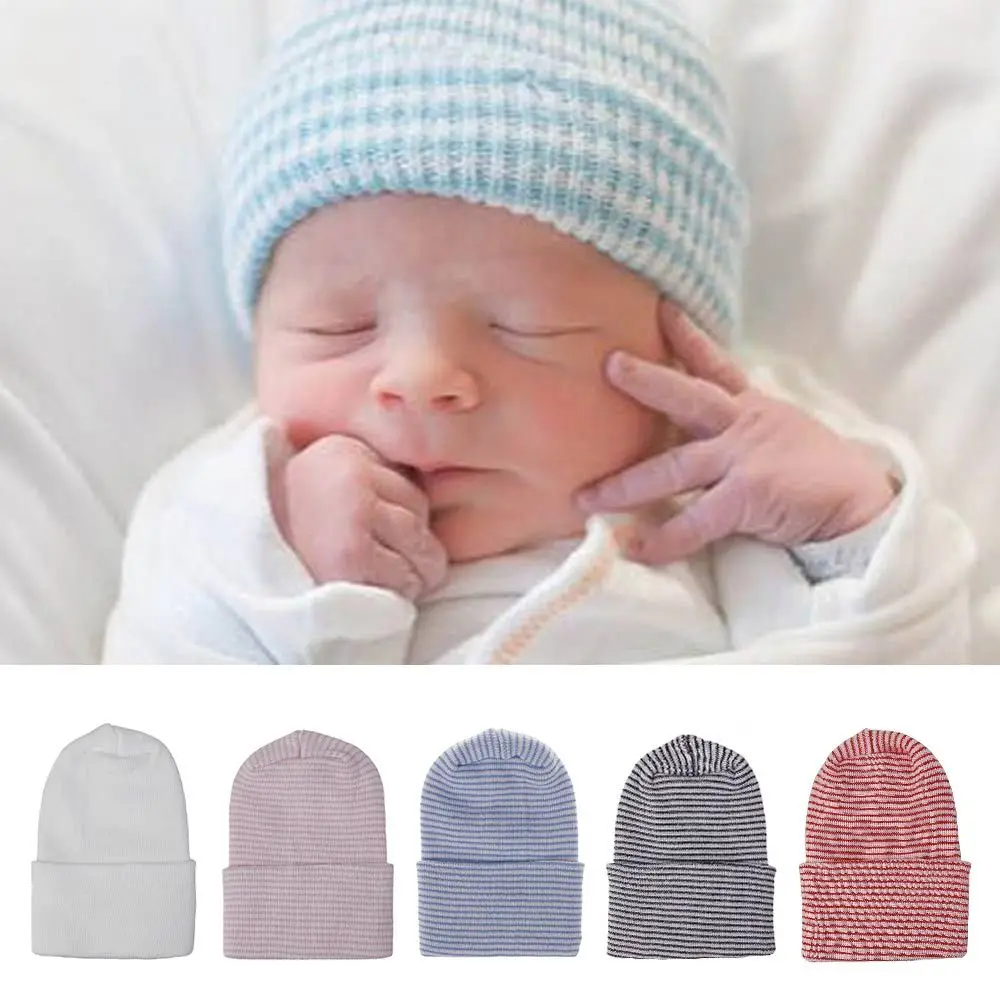 Newborn Baby Girl Boy Infant Stripe Striped Outdoor Casual Adjustable Child Hat Beanie Hospital Hat Caps