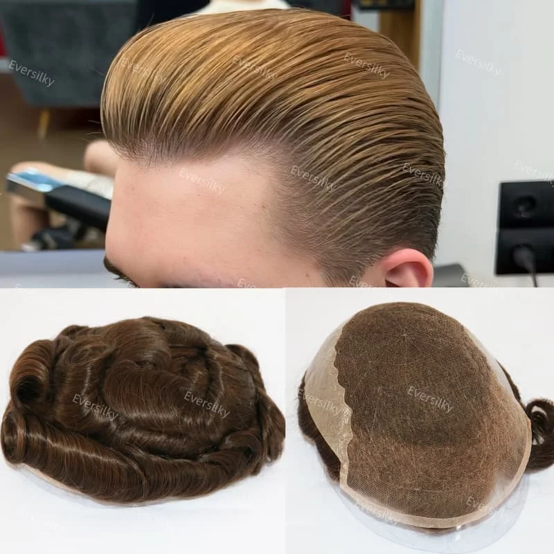 شعر مستعار مريح للرجال q6 يسمح بالتهوية من الدانتيل السويسري والحرير PU دانتيل أمامي للرجال شعر مستعار بدلة غير مرئية بكثافة 110% للرجال #5