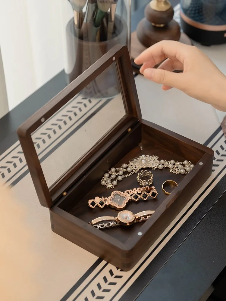 

High End Inteated Watch Jewelry Storage Box with Cover Ele Rectangular Transparent Glass Display Box Bla Walnut ...