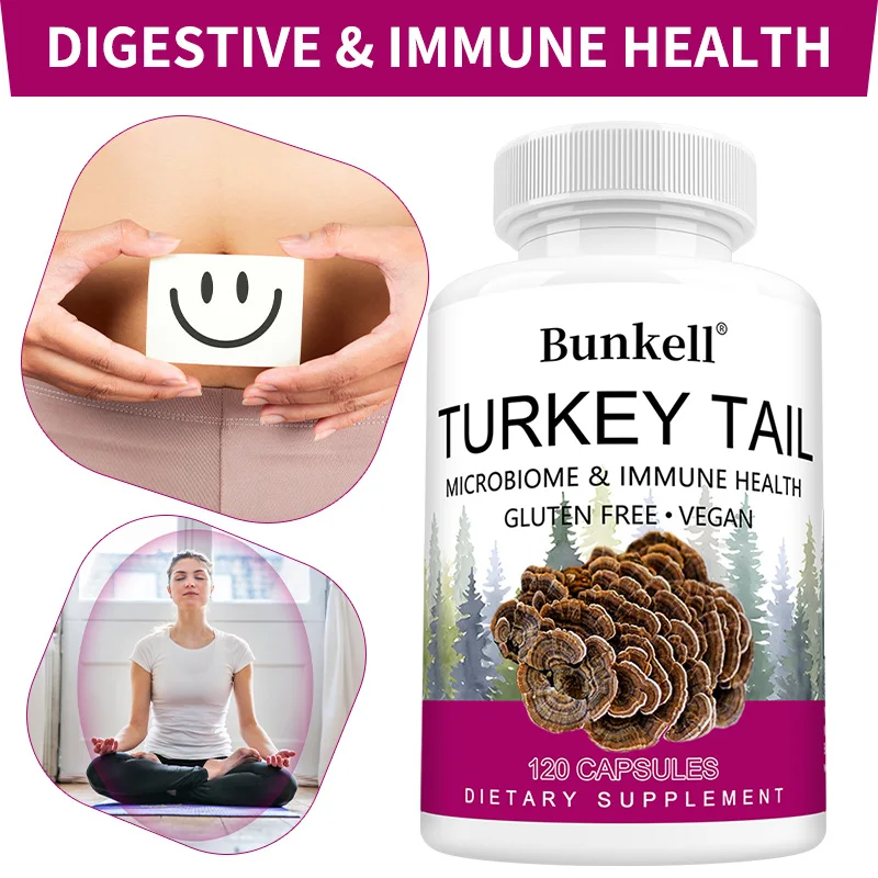 

Turkey Tail Mushroom Supplement Capsules, Natural Immune System, Metabolism, Intestinal Digestive & Brain Wellness Support