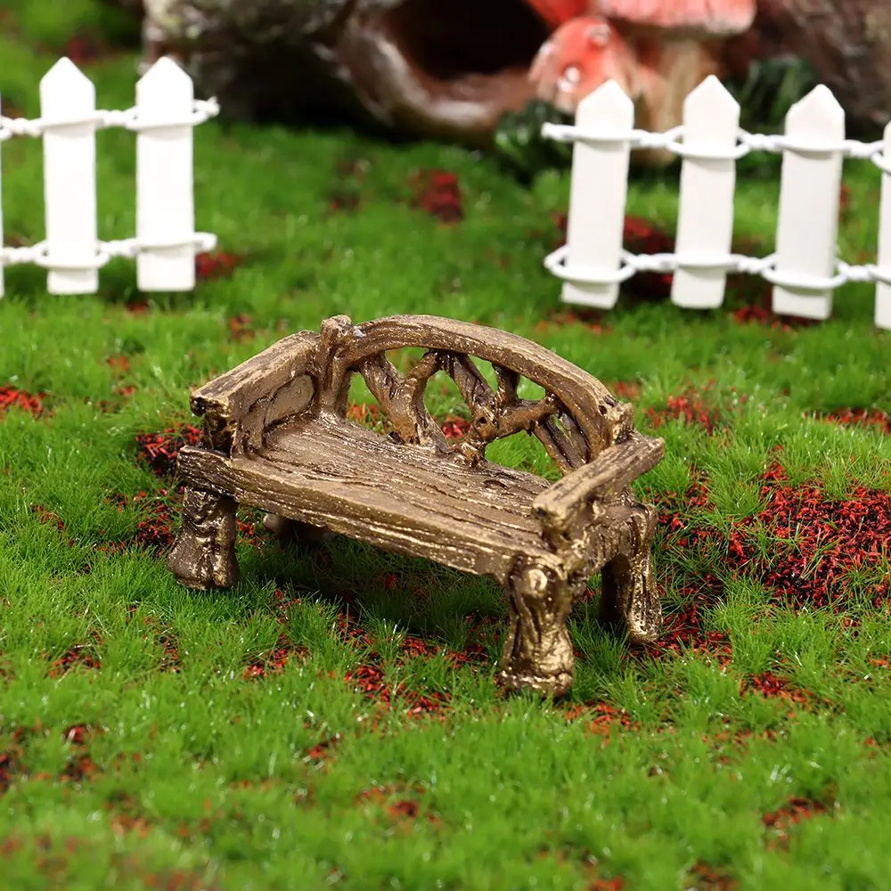 Cute Stools Table Wooden Chair Stool Fairy Garden Miniatures Decor Couple Bench Action Figurine DIY Micro Gnome Terrarium Gift