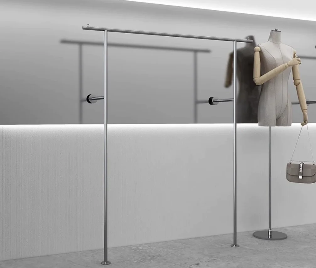 Clothing store display rack, stainless steel wall shelf, women's clothing store special bold clothes hanging pole display rack