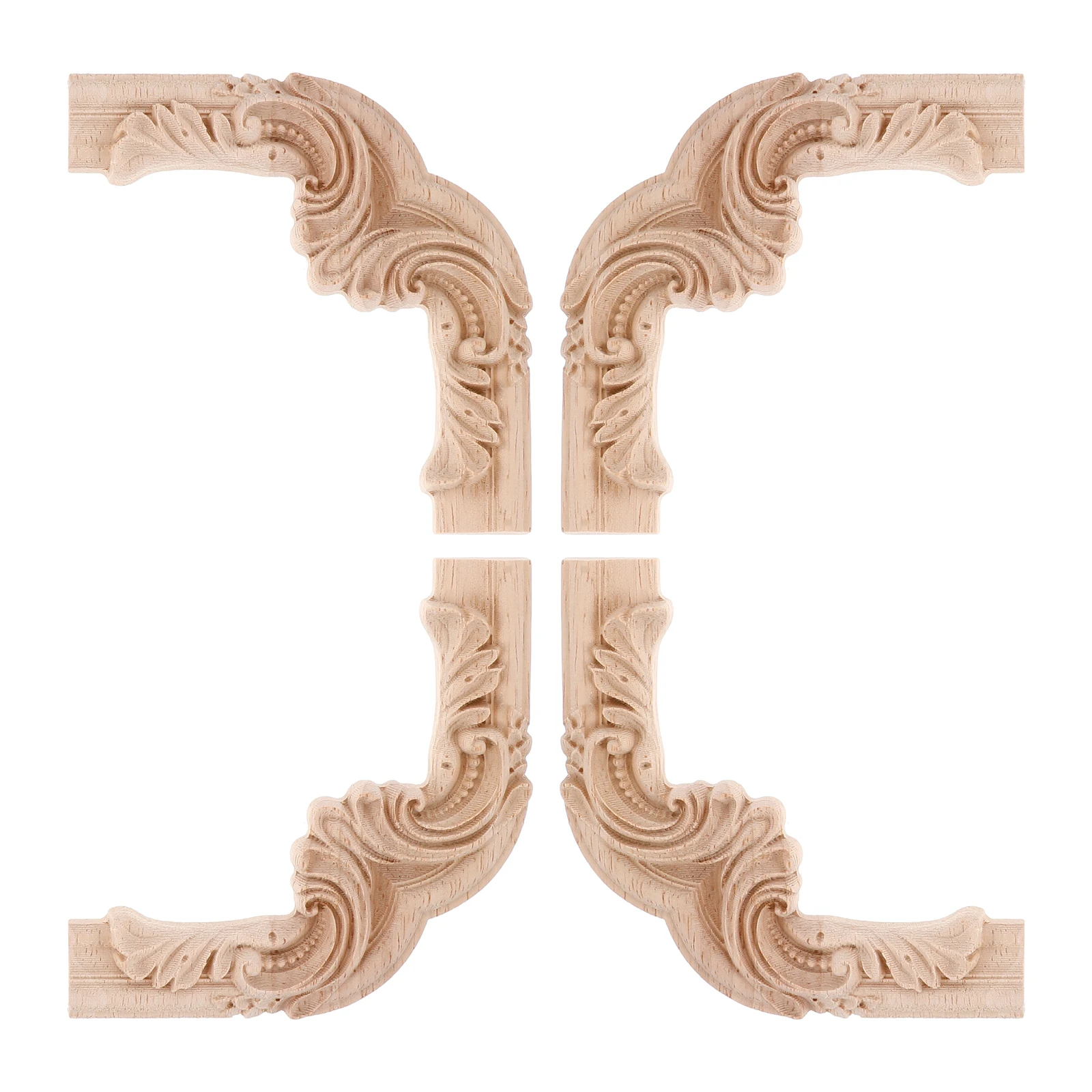 

4Pcs French Style Wood Carved Appliques Decorative Corner Onlays 10x10cm Cabinet Door Furniture Trim Wood Carved Applique