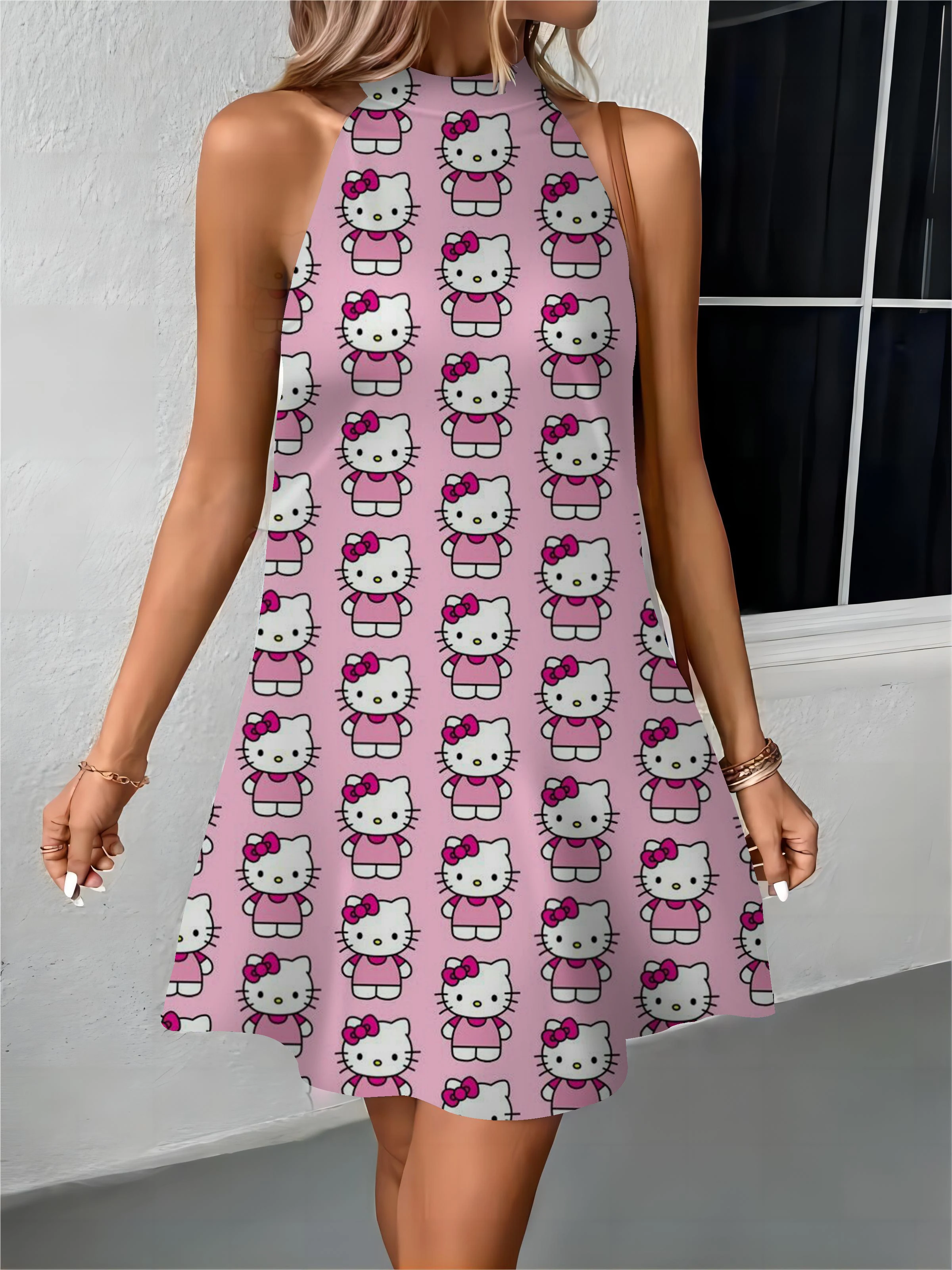 Hello Kitty-Robe de plage élégante avec nœud papillon pour femme, tenue de soirée, nouvelle collection été 2024