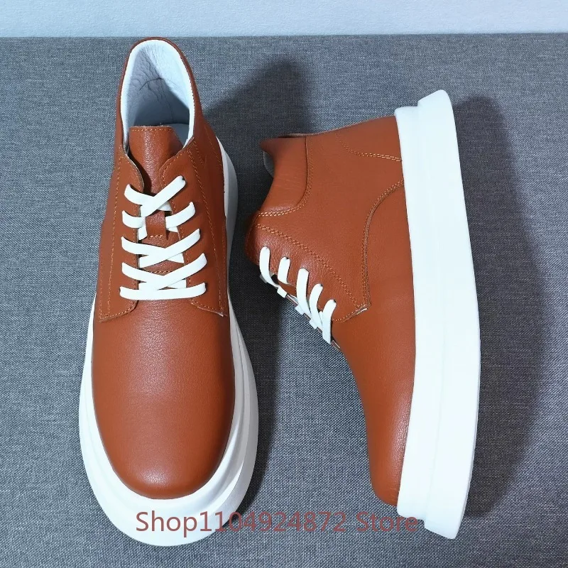New Genuine Leather High Top Men's Shoes Thick Soled Casual Trend High-end Cowhide Ankle Boots Male Outdoor Sport Ankle Boots