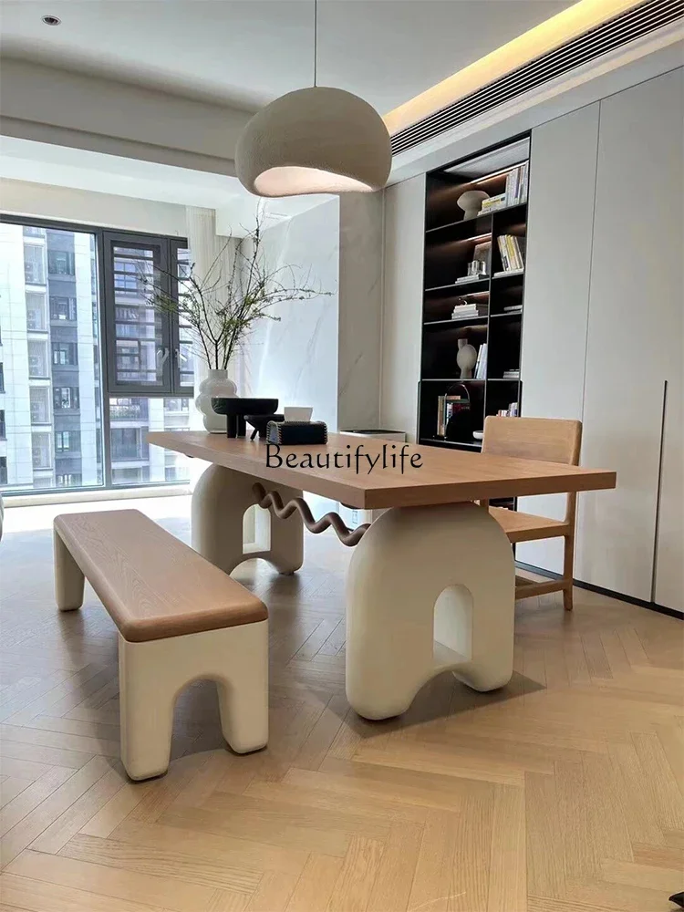 

solid wood dining table retro rectangular wabi family dining table