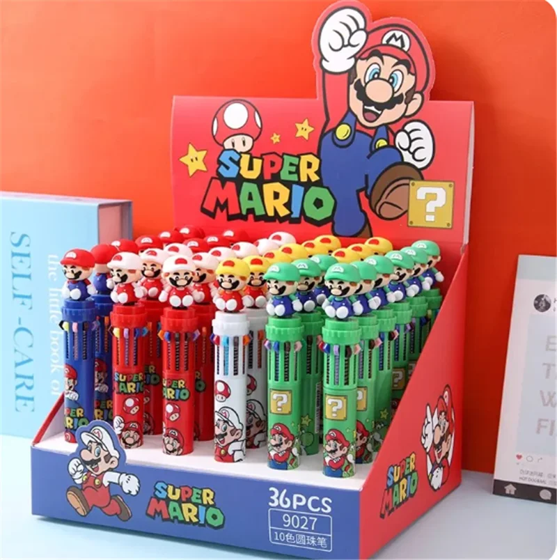 18/36pcs Anime Super Mario penna a sfera Sanrio 10 colori penne Gel cancelleria per studenti materiale scolastico Cartoon Press Writing Pen