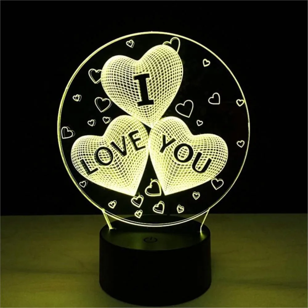 7 / 16 Colored Night Light 3D Love Heart Visual Acrylic Lamp For Table Decor Birthday Valentine's Day Gift