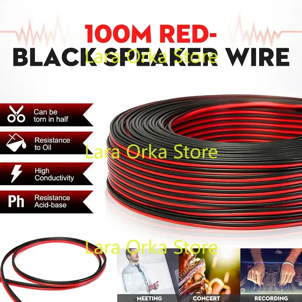 100m 2 x 0.50mm Audio Cable Loudspeaker Speaker Wire Black/Red HiFi/Car Motorcycle
