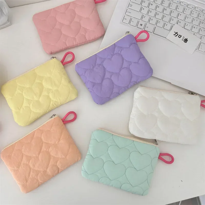 Quilted Candy Color  Coin Purse Heart Women's Mini Clutch Bags Portable Lightweight Ladies Storage Bag Simple Female Handbags