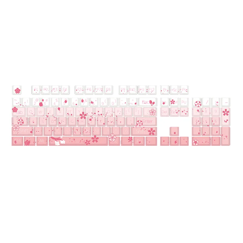 Cherry blossom gradual change color PBT five-sided sublimation mechanical keyboard keycap keycap original small full set DIY cus