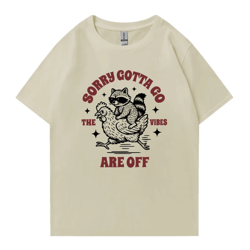 Hot sale Raccoon Riding A Chicken Funny Graphic Oversized T shirt  100% Cotton Men Women short sleeve t-shirts Summer Unisex Top