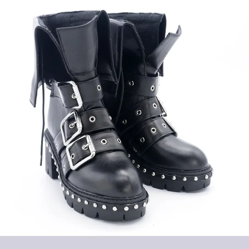 Yuni preto cosplay sapatos jogo nikke a deusa da vitória cosplay botas halloween carnaval adereços sapatos do plutônio feitos sob encomenda para mulher