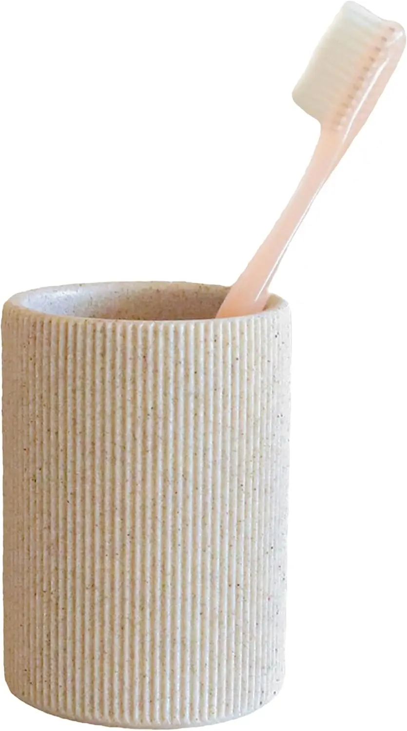 

Sand Beige Toothbrush Holder for Bathroom Countertop, Boho Organizer for Pens & Makeup Brushes
