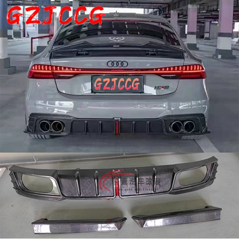 High Quality Carbon fiber Rear Bumper Lip Spoiler Diffuser Cover For Audi A7 S7 RS7 2019 2020 2021 Year (With Lamp)