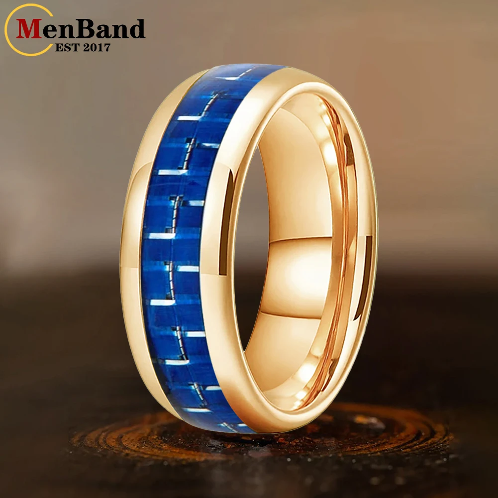 

MenBand 4/6/8mm Tungsten Ring for Men Women Engagement Wedding Band Blue White Carbon Fiber Inlay Dome polishing Comfort Fit