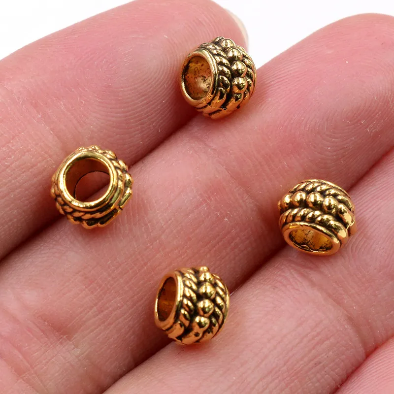 8x6mm 30pcs Hole Size 3.7mm Antique Gold Bronze Silver Plated Ball Handmade Charms Pendant Jewelry Making for Bracelet Necklace