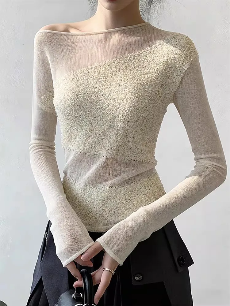 

Женский вязаный топ с вырезами и длинными рукавами, приталенный, весенний, базовый, омолаживающий, для повседневной носки, в корейском стиле