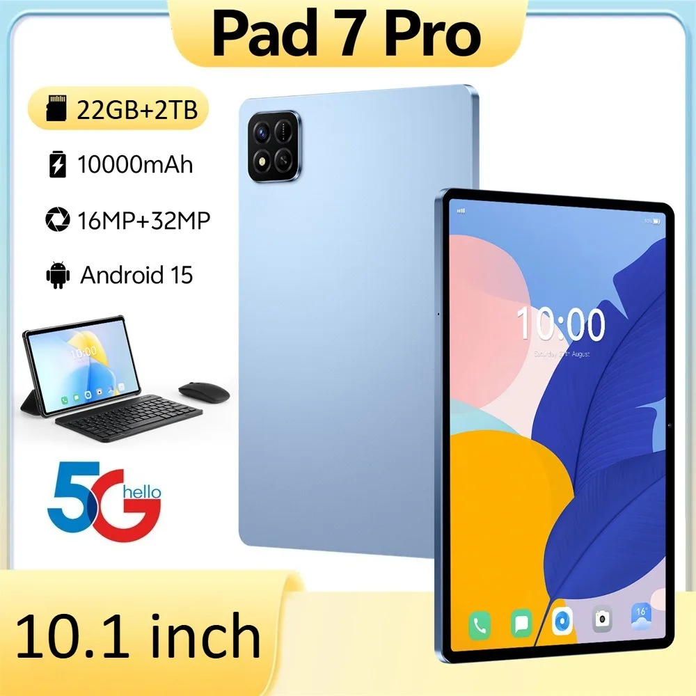 

Hot Pad 7 Pro Оригинальные 10,1-дюймовые планшеты Android 15 Планшет 5G Dual Sim 10000 мАч Планшетный ПК для детей с клавиатурой для ноутбука