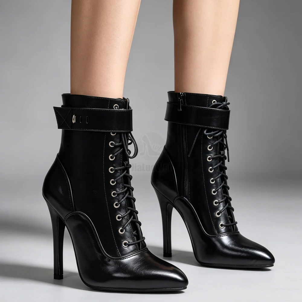 14CM High Heel Bondage Lockable Sissy Maid Fetish Bdsm Kinky Ankle Boots Size36-46