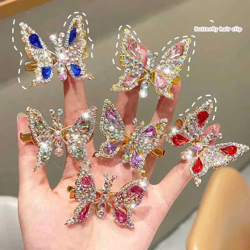 Rhinestone Hair Clip Bangs Broken Children's 3D Will Move Butterfly Hair Side Clip Fashion Sweet Hundred Hair Accessories