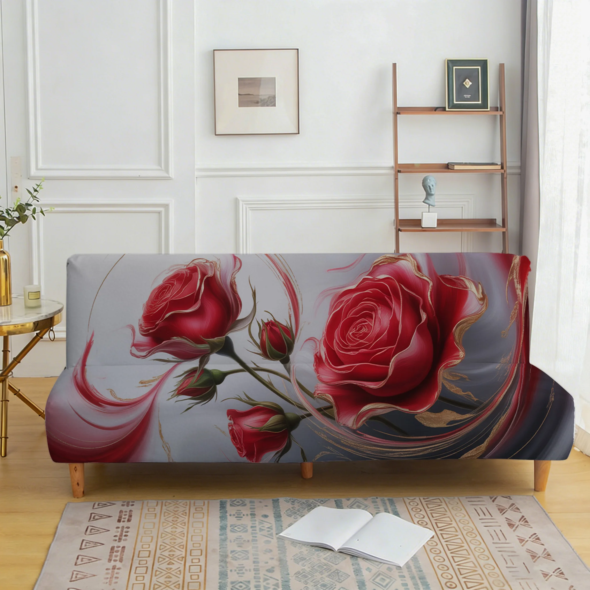 Living room, bedroom sofa bedspread, art red rose sofa bedspread, all-inclusive dust cover, easy installation